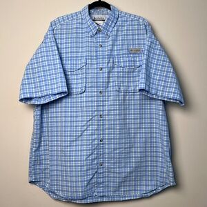 Columbia PFG Blue Yellow White SS Fishing Outdoor Shirt Pockets Men’s XL